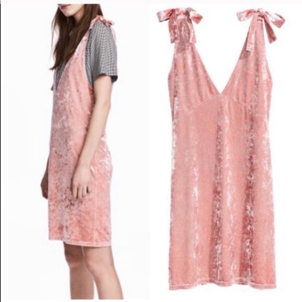 Velvet Blush Pink  Deep Cut Tie Dress!